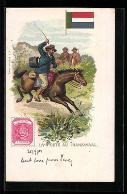 Lithograph La Poste au Transwaal, Postman on Horseback 