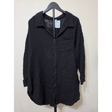 Shade  Shore Black Gauze Button Down Swim Cover Up Shirt Medium NWT