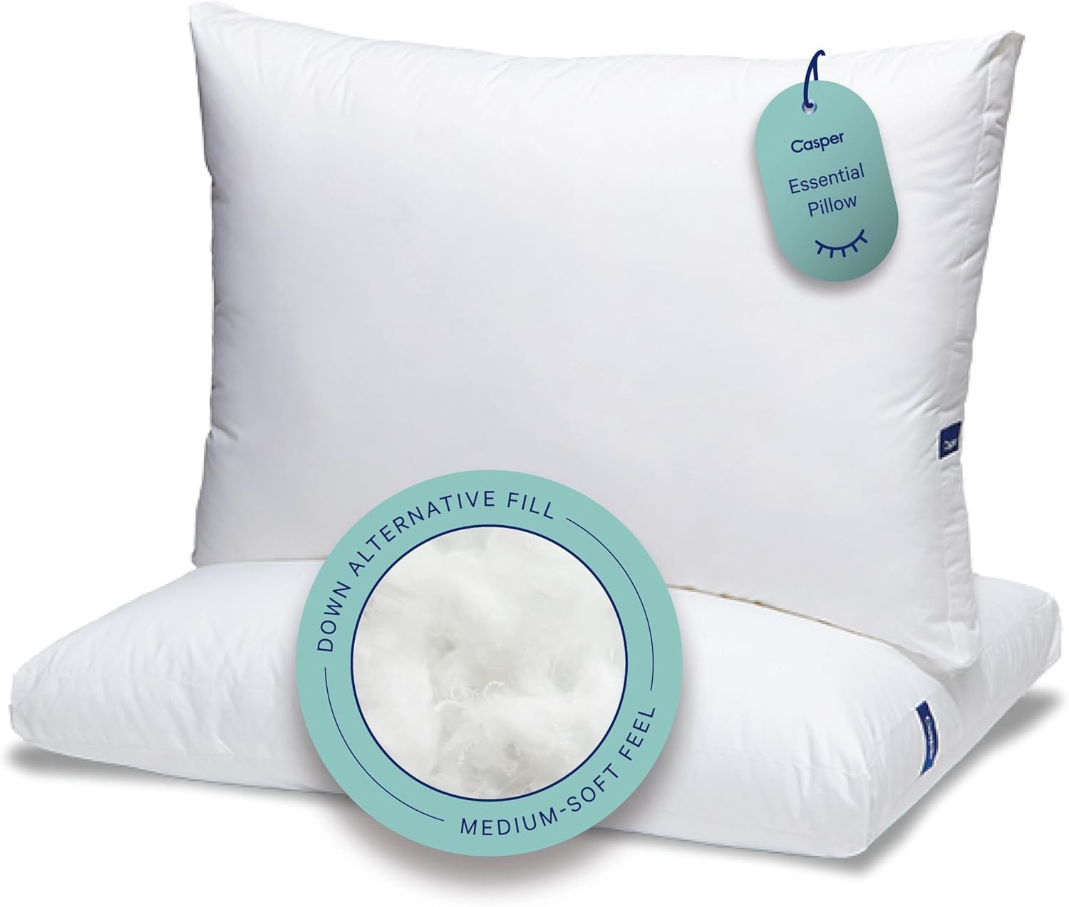Casper Essential Pillow for Sleeping, Standard, White, Two Pack