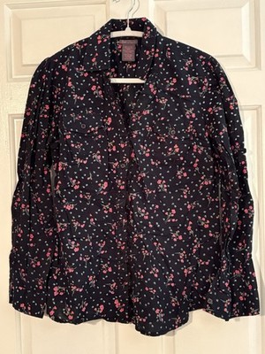 Fire Los Angeles Women s Large Black Floral Print Button Front Blouse