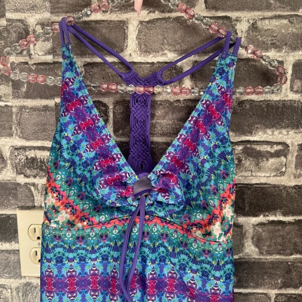 Traje de baño PrAna de una pieza INEZ Aquabloom púrpura macramé UPF 50 TALLA GRANDE L Foto 2 de 4