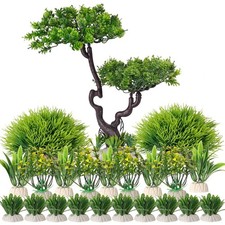 25 PCS Green Artificial Aquarium Tree Plants Set Fake Aquatic Decorations