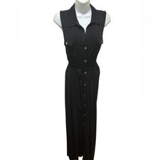 Michael Michael Kors Polo Maxi Dress Black Size XL Belted Slinky Knit Collared