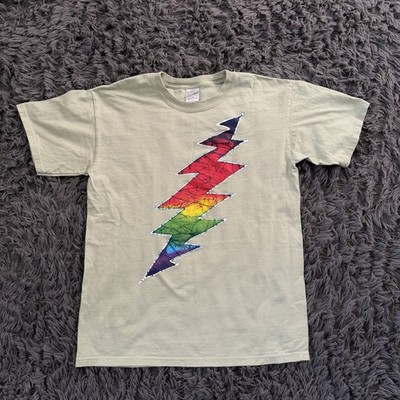 Vintage 1997 Grateful Dead Rainbow Lightning Bolt Shirt Size Medium Sage/green
