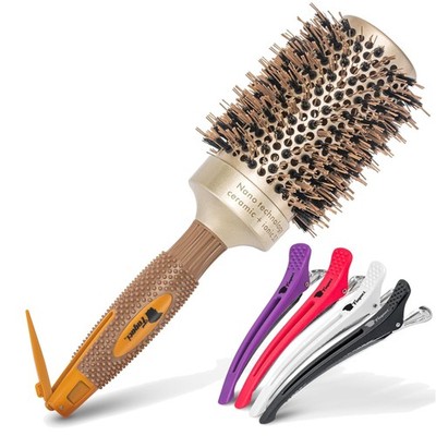 Nano Ceramic Round Brush Set - Hair Styling Clips Included