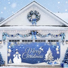Merry Christmas Garage Door Cover, Large Hanging Backdrop Door Cover Christma