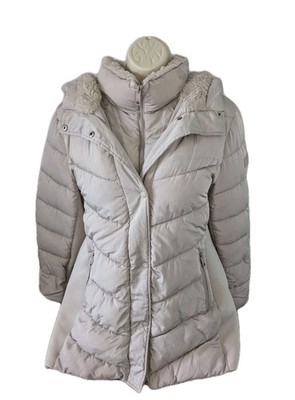 Andrew Marc Down Jacket Womens Removable Fur Trim Hood Beige Large 