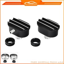 Pair Black Aluminum Finned Oval Air Pcv Breather Combo Valve Cover Set Of 2