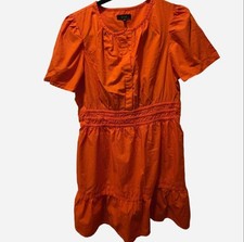 Quince 100% Cotton Vermillion Red babydoll tiered with ruffle mini dress Size M