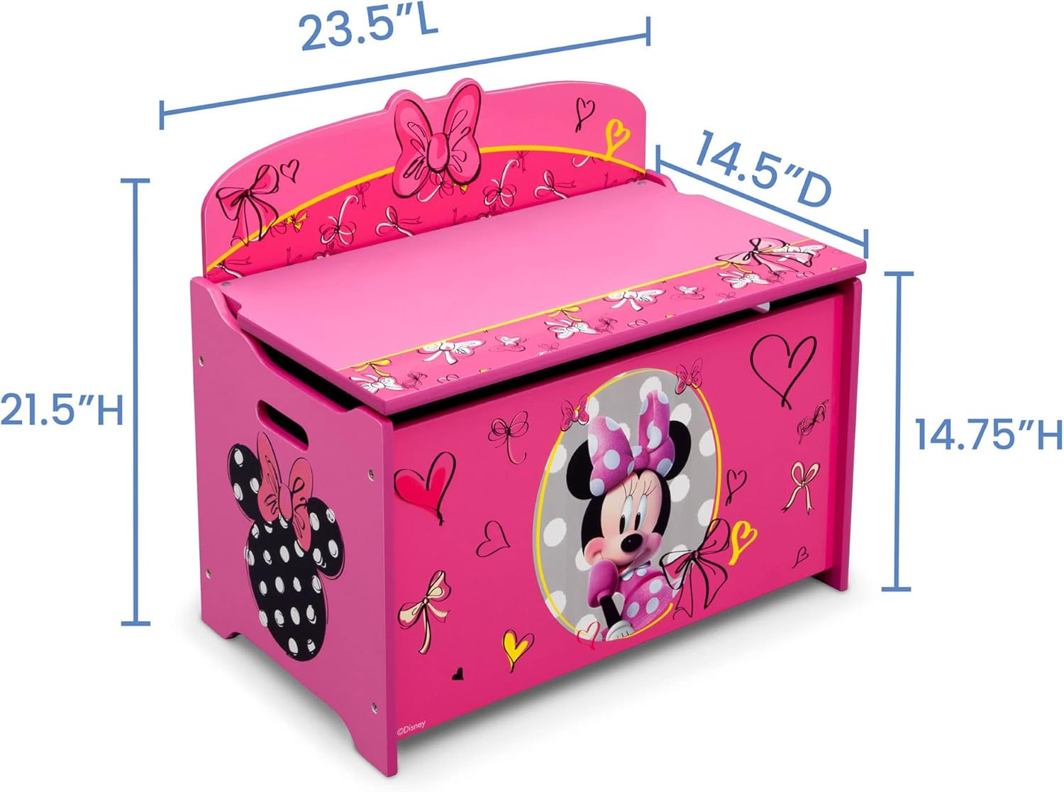 Minnie Mouse Pink Wooden Toy Box Chest Storage Bench Trunk Play Room Organizer