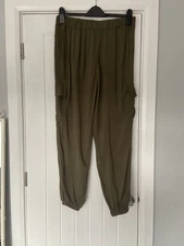 F&F Khaki Green Cargo Trousers Size 10 Pockets Women’s Combat Pants Army Style