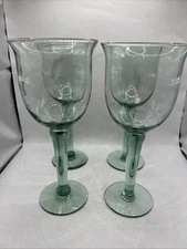 Set of 4 La Mediterranea Recycled Green Glass Water/ Wine Goblets Spain Verde