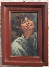 Quadretto, dipinto ad olio su tavoletta di legno - ritratto di donna