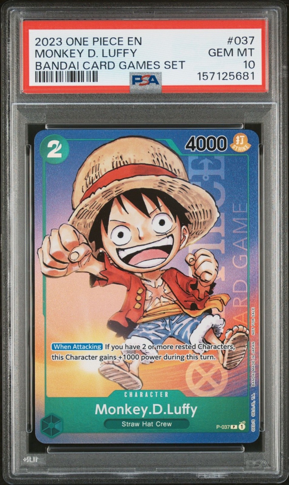 One Piece Monkey D Luffy Bandai Card Games P-037 PSA 10 Gem Mint