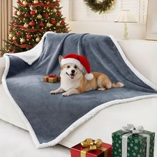 Waterproof Blanket Throw for Large Dogs, Soft Reversible 50x60 Inch Grey/White