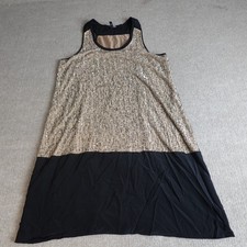 Eileen Fisher Womens Dress Medium Beige Black Sequin 100% Silk Lined