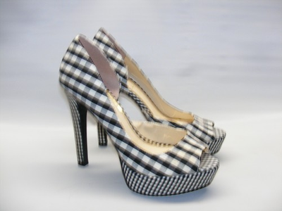 #ad #ad Jessica Simpson Martella Black White 8.5 M Checkered Peep Toe Platform 5quot; Heels $24.94