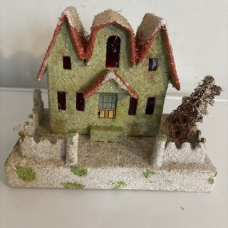 Vintage Putz Christmas Cardboard Mica House Japan Snow White Mica