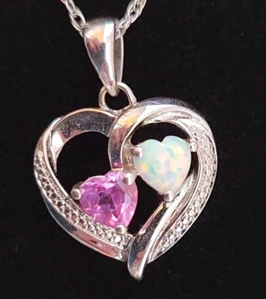 Kay ювелиров опал сапфир бриллиант серебро сердце ожерелье серьги комплект - Изображение 2 из 4