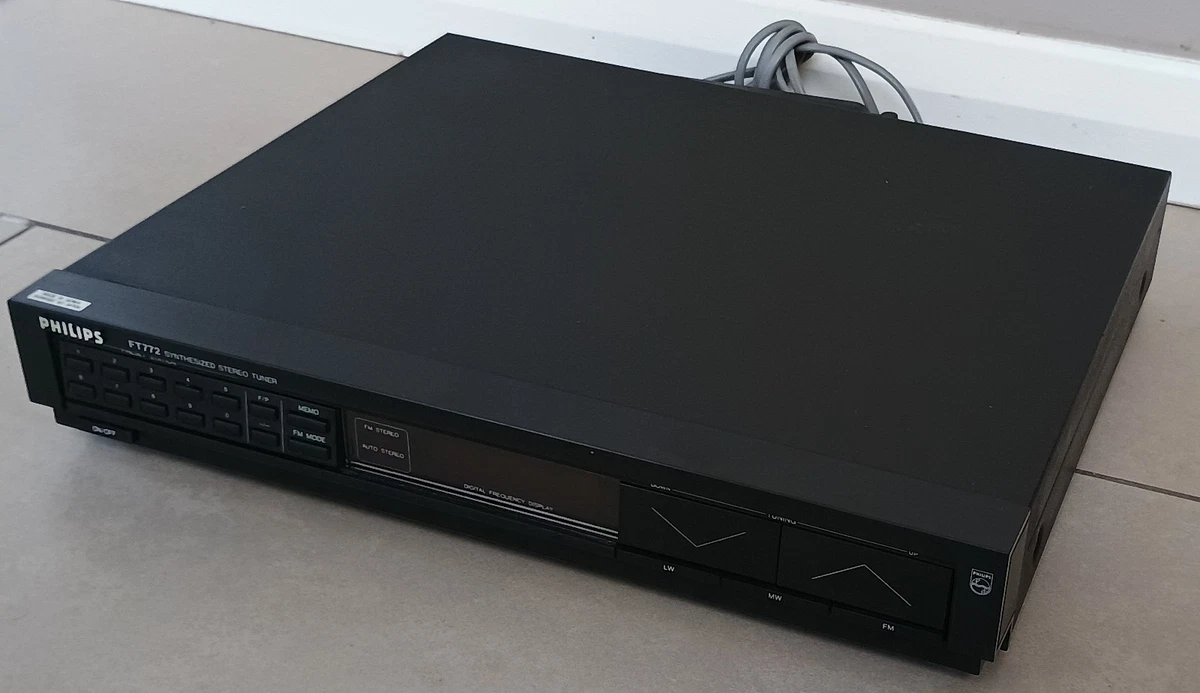 Sintonizador estéreo digital sintetizado AM/FM Philips FT772 negro vintage de los años 80