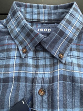 NWT Izod Flannel Shirt Blue Plaid Stratton LS Men's Size S Small