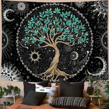 Green Tree of Life Tapestry Spiritual Aesthetic Wall Hanging 36×48 Inches