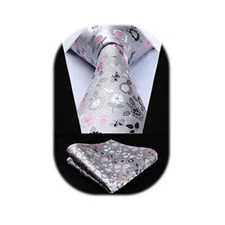  Men Floral Ties Woven Classic 3.4" Necktie Set Formal tie Silver Floral-1