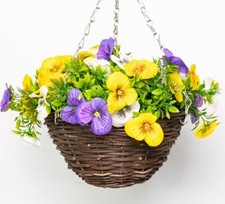 Artificial Pansy Hanging Basket 25cm Yellow Purple White Medium