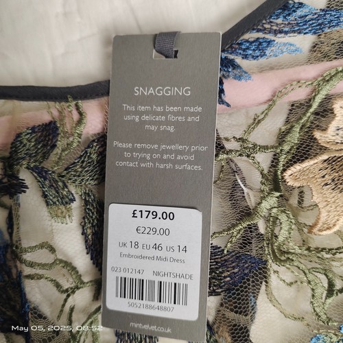 Mint Velvet Floral Lace Multicoloured Embroidered Midi Dress Size 18 NEW - Imagen 13 de 17