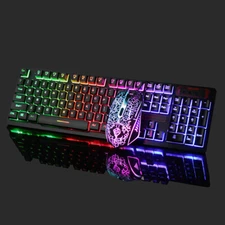 Rainbow LED Gaming Keyboard and Mouse Set Multi-Colored Backlight Mouse