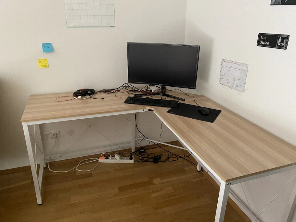 Computer desk corner desk L-shape corner desk Natural brown