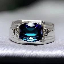 Alexandrite Gemstone With 925 Sterling Silver Grooms Ring For Men's #AL7