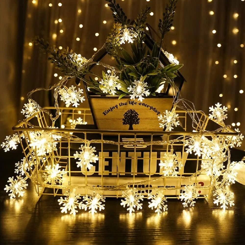 3M LED Christmas Snowflake String Lights Xmas Fall Glowing Garland
