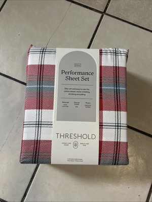 Full 400 TC Smooth Sateen Cotton Holiday Sheet Set Green/Red Plaid Threshold