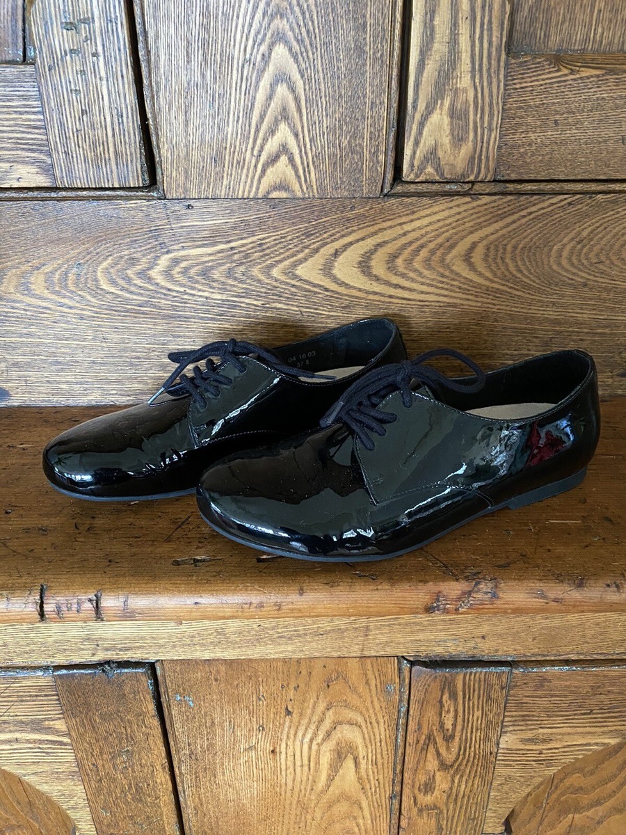 Birkenstock 37 Saunders black patent leather flats oxfords
