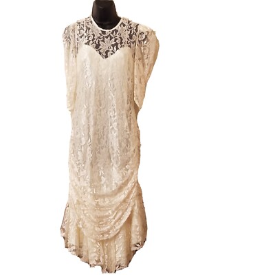 A la Carte California  Vintage Lace Dress  Sz Medium Ivory 3/4 Sleeves  Dress