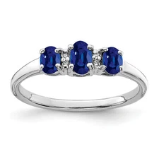 Silver Rhodium 3 Oval Sapphire & Diamond Ring QR2777