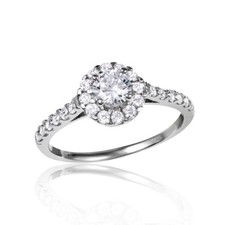 Sterling Silver Halo CZ Stones Ladies Ring w/ 5 mm 0.50 ct Round Cut Center CZ