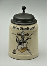 Studentika Bierseidel Zinn Deckel 1/2 L Bierkrug Mettlach Salve Gambrinus  (ABP)
