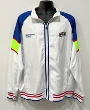 Vtg FILA Spellout Mens SONY Open Tennis White Full Zip Jacket Sz XL mesh lined