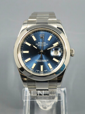 Rolex Datejust II 116300 Blue Index 41mm Oyster with Smooth Bezel