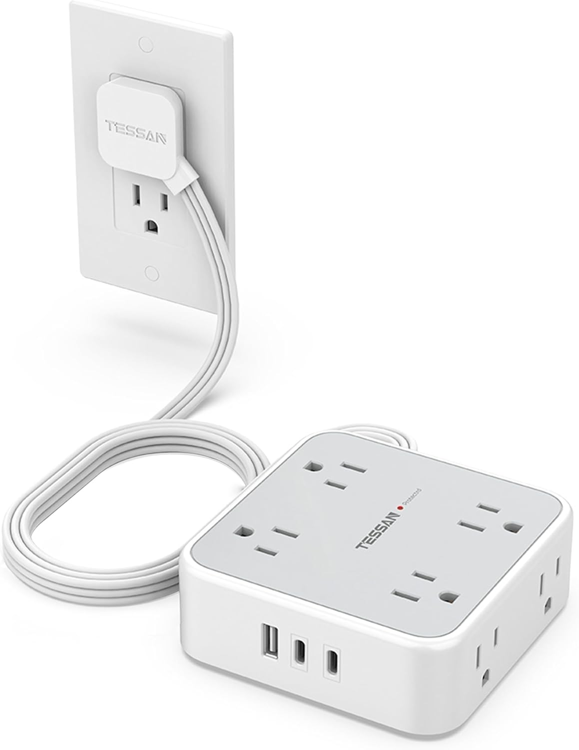 Surge Protector Power Strip,  Flat Plug Extension Cord with Multiple Outlets, 8-image