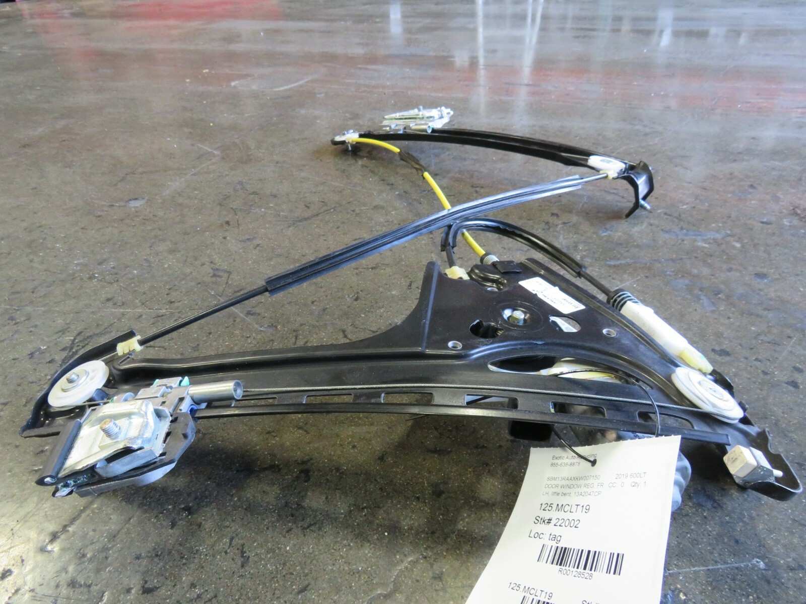 Mclaren 600LT, LH, Front Door Window Regulator, Bent, Used, P/N 13A2047CP