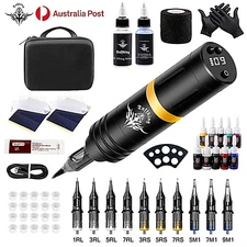 Tuffking Tattoo Machine Kit Rotary Motor Pen Gun Color Inks Power Supply Needle