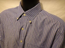 Mens Club Room Easy Care Blue Stripe Dress Shirt Sz 16 1/2 34-35 100 Cotton
