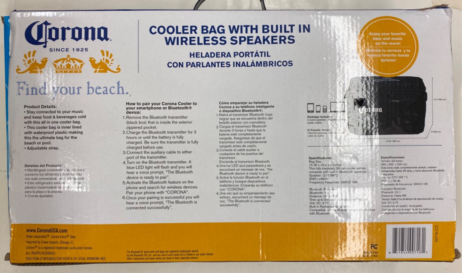 Corona Cooler Bag W/BuiltIn Wireless Speakers (00716CO) eBay