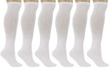 6 Pairs White Diabetic Knee Socks Men Women Non-Binding Wide Calf Cushion Sole