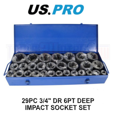 US PRO Tools 29PC 3/4'' DR 6PT Deep Impact Metric Socket Set 19 - 65mm 3691