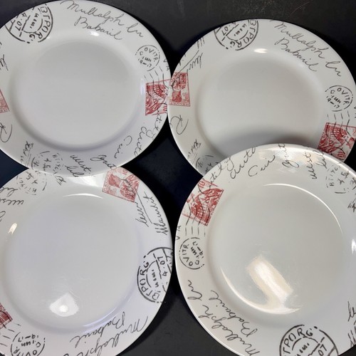 Corelle Vitrelle Sincerely Yours Postage Stamp Luncheon Salad Plates 8.5” Set 4 - Picture 6 of 7