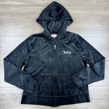Juicy Couture Velour Full Zip Hooded Sweatshirt Jacket Womens Large Black Hoodie